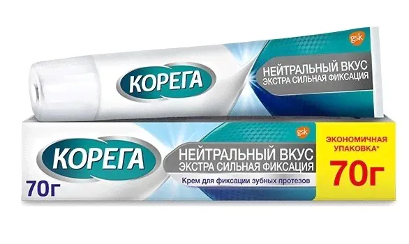 Корега "Нейтральный вкус" Крем для фиксации зубных протезов (Экстра сильная фиксация), 70г х 1 штука-0